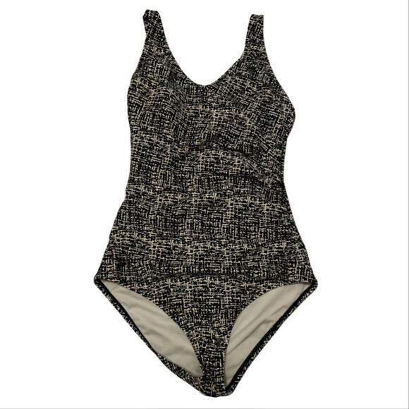 Speedo Black White print One Piece Swimsuit SZ 6 - Picture 1 of 5